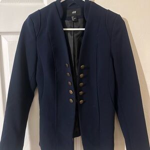 H&M Women's Dark Blue Blazer with Gold Buttons